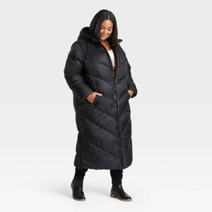 NWT Women's Plus Size Long Puffer Jacket - Ava & Viv™ - Black Size 2X